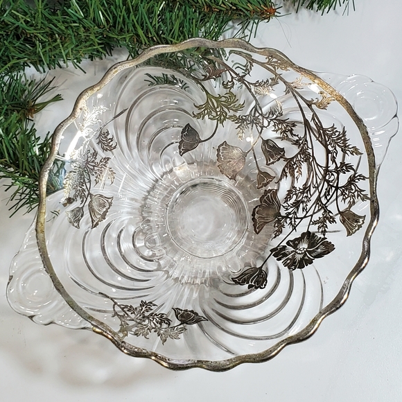 Vtg Sterling City Glass Co Sterling On Crystal Footed Handles Candy Fruit Bowl - Picture 2 of 14